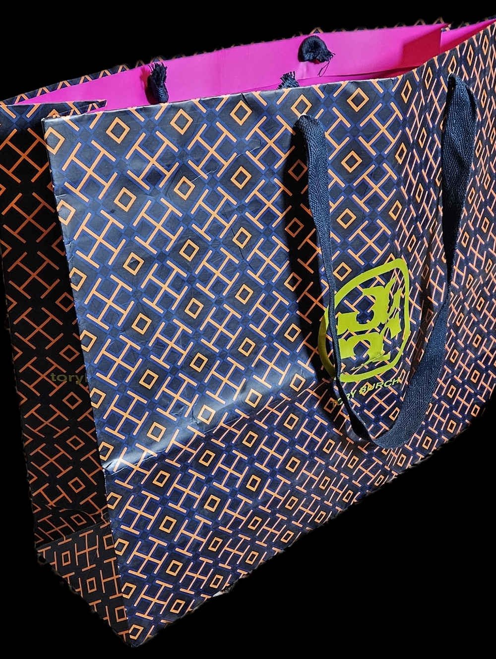 Tory Burch XXL Blue Orange Pink Paper Shopping Bag Tote Gift Box Holder Handbag